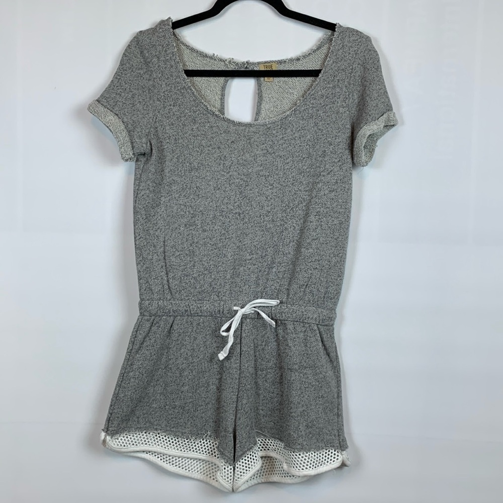 True Craft sweatshirt style romper with athletic mesh trim, Small